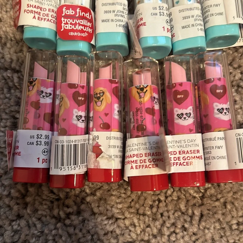 Valentine’s Day favor lipstick erasers 15 count